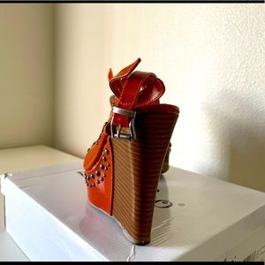 Women’s size 6 orange studded, brown heel wedge heels